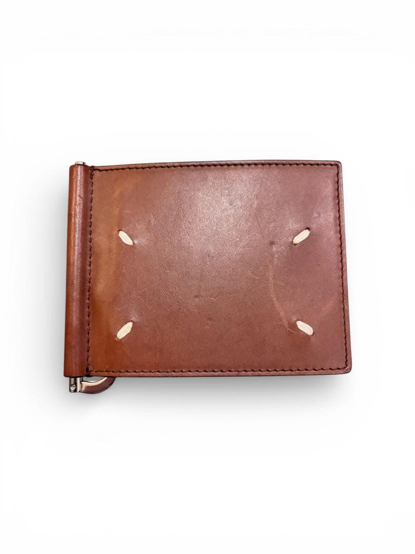 ブラウンレザー二つ折りマネークリップ