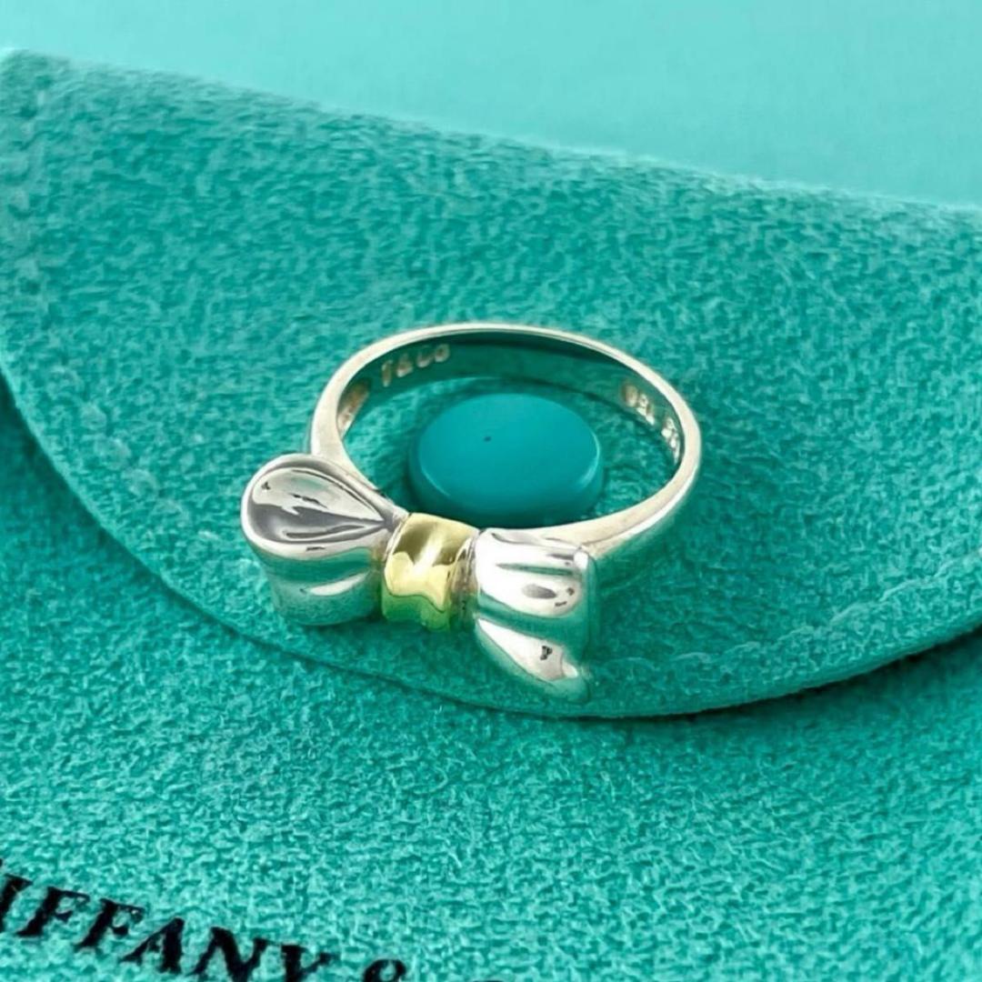 ティファニー 8号 ボウ リボン コンビ リング 925 750 WS5fe