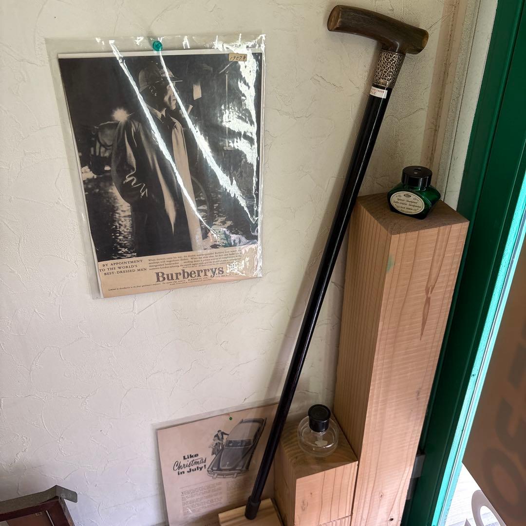 超貴重　1899年　英国アンティーク　ホーン製クラッチハンドル　ステッキ　純銀