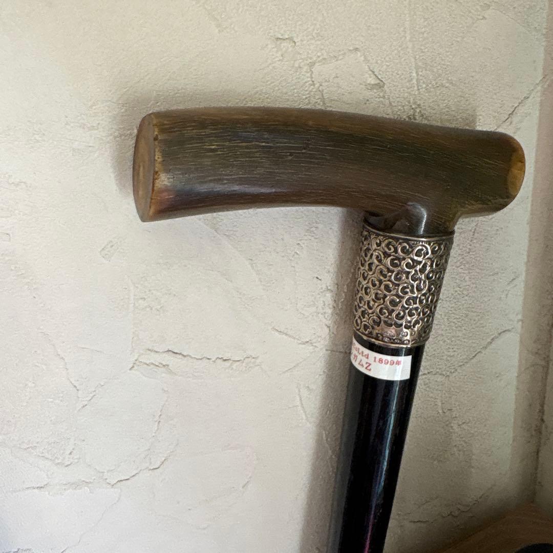 超貴重　1899年　英国アンティーク　ホーン製クラッチハンドル　ステッキ　純銀