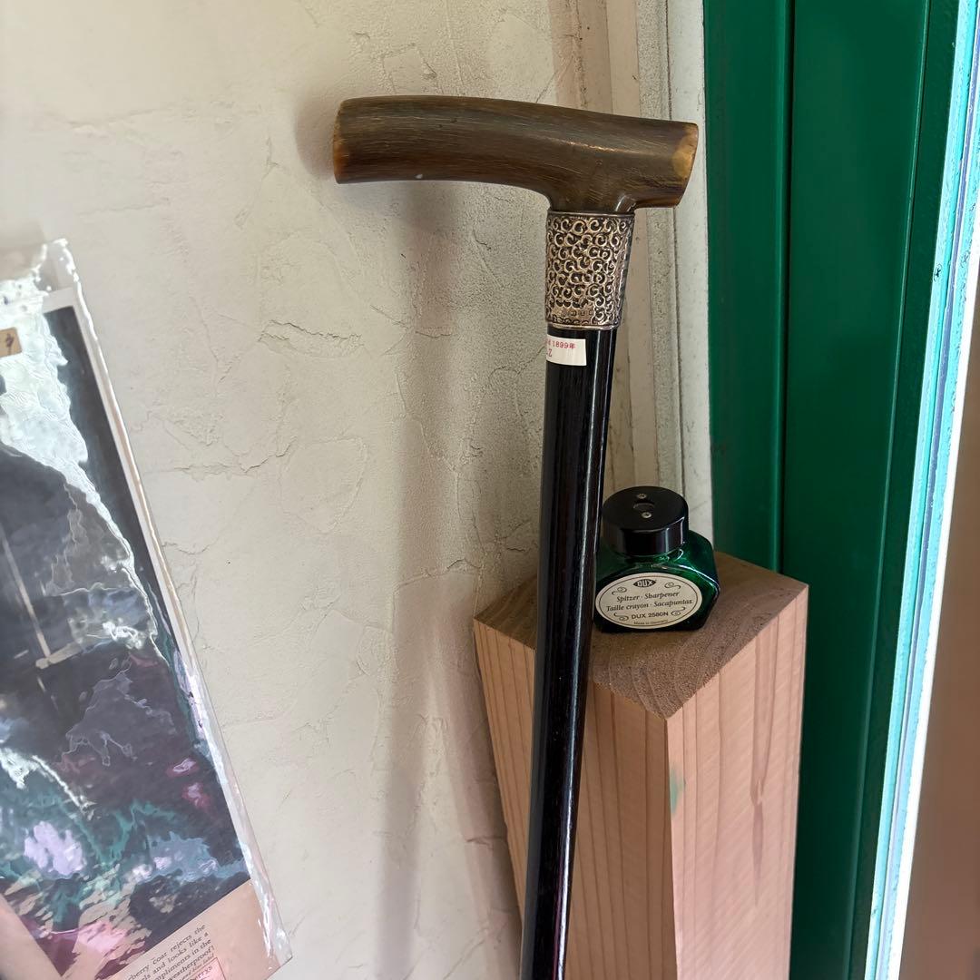 超貴重　1899年　英国アンティーク　ホーン製クラッチハンドル　ステッキ　純銀