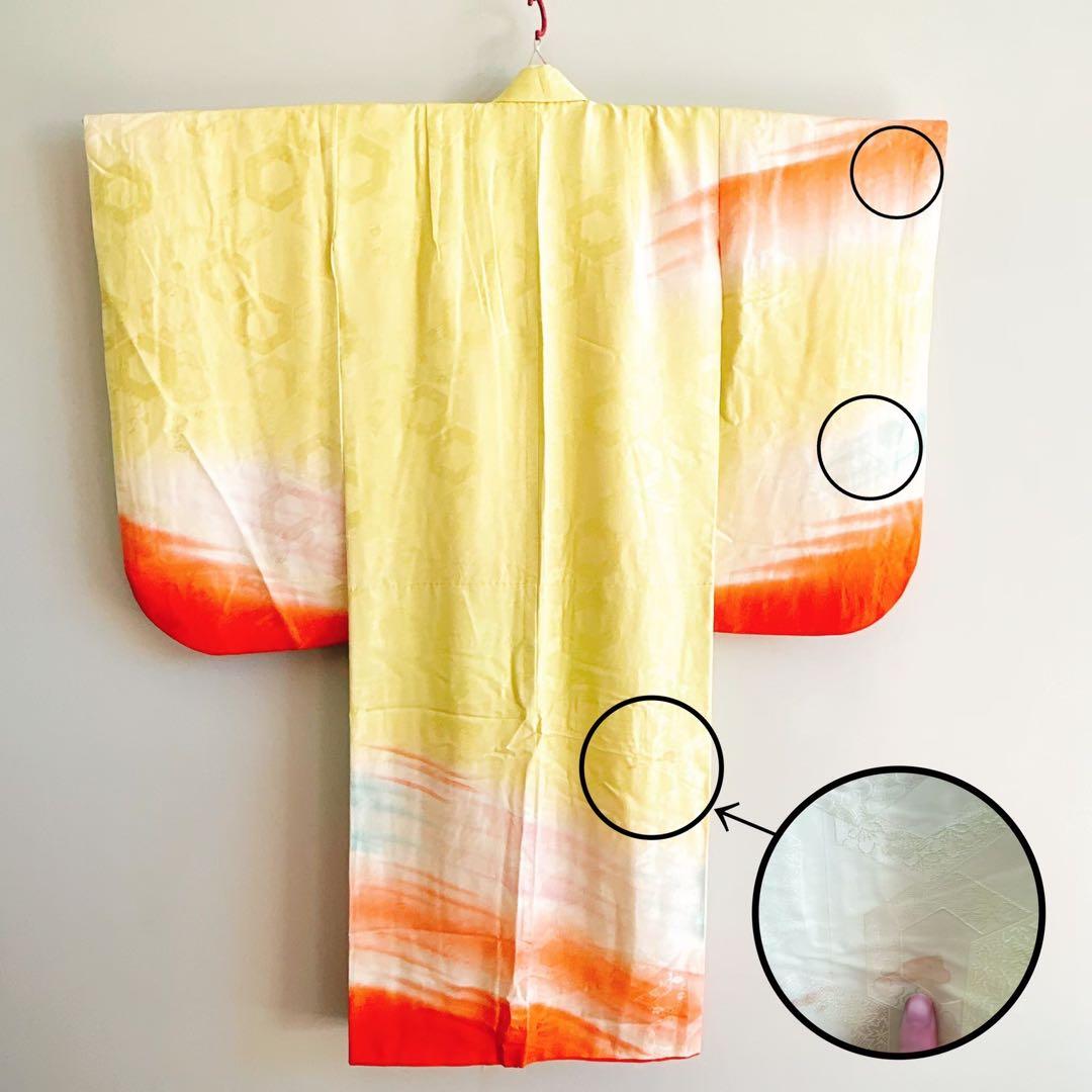 七五三　７歳フルセット　長着＆帯＆長襦袢＆草履＆バッグ＆小物セット　レモンイエロ