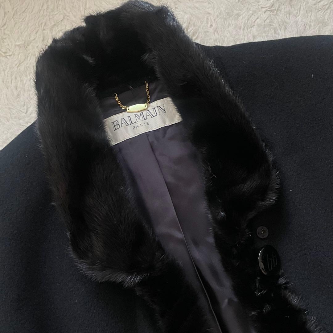 カシミヤ100% バルマン ロングコート ファー 黒　11号