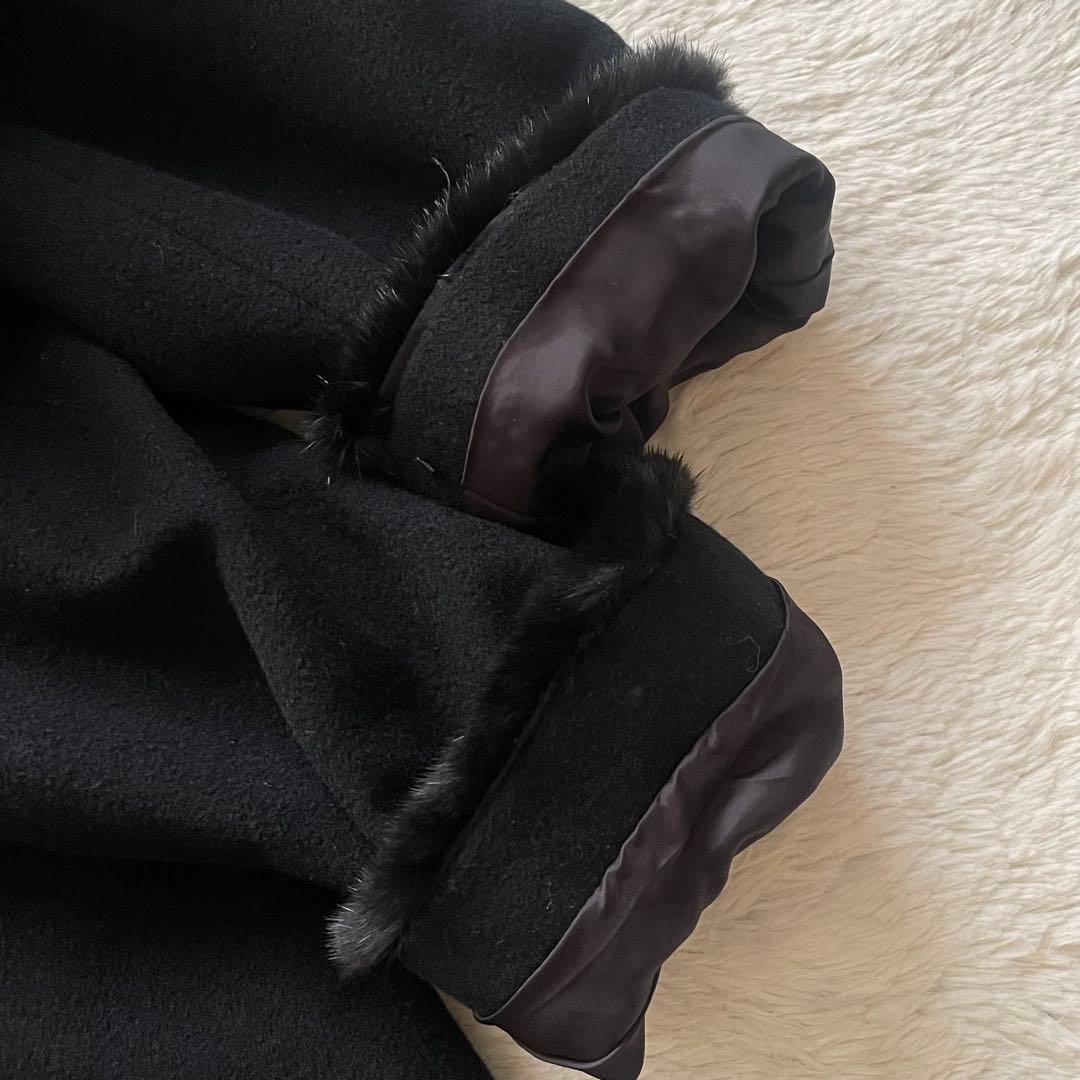 カシミヤ100% バルマン ロングコート ファー 黒　11号