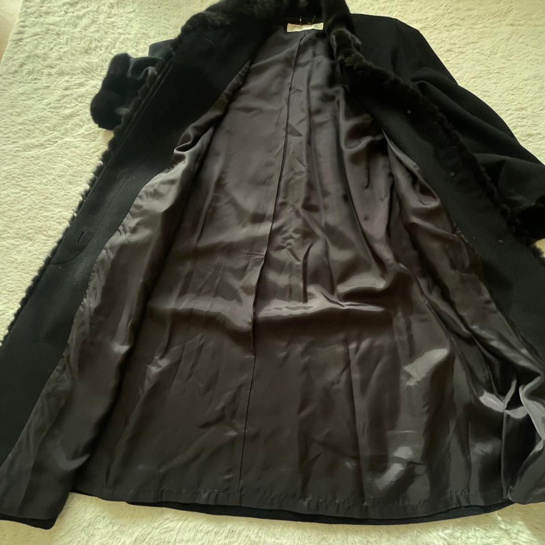 カシミヤ100% バルマン ロングコート ファー 黒　11号
