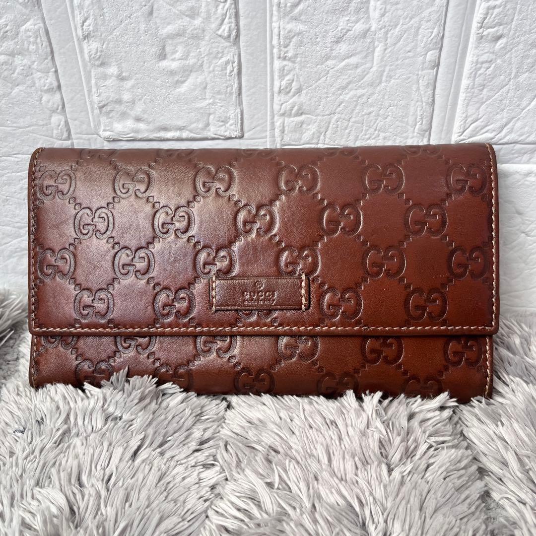 グッチ　シマ　長財布　ブラウン　メンズ　札入れ　小銭入れ