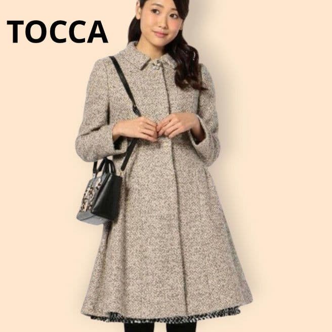 TOCCA ツイード ロングコート サイズ4 L〜XL相当　襟付き　ブローチ付き