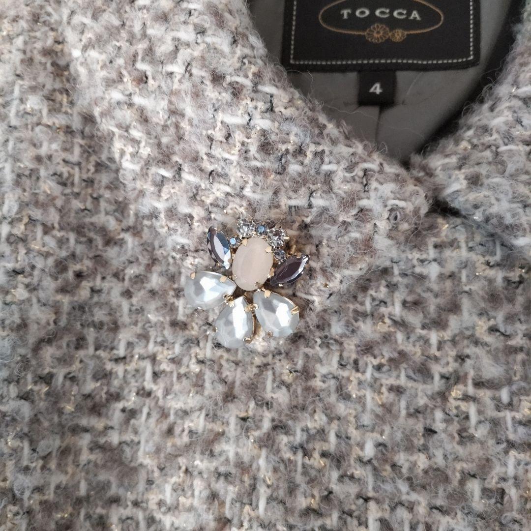 TOCCA ツイード ロングコート サイズ4 L〜XL相当　襟付き　ブローチ付き