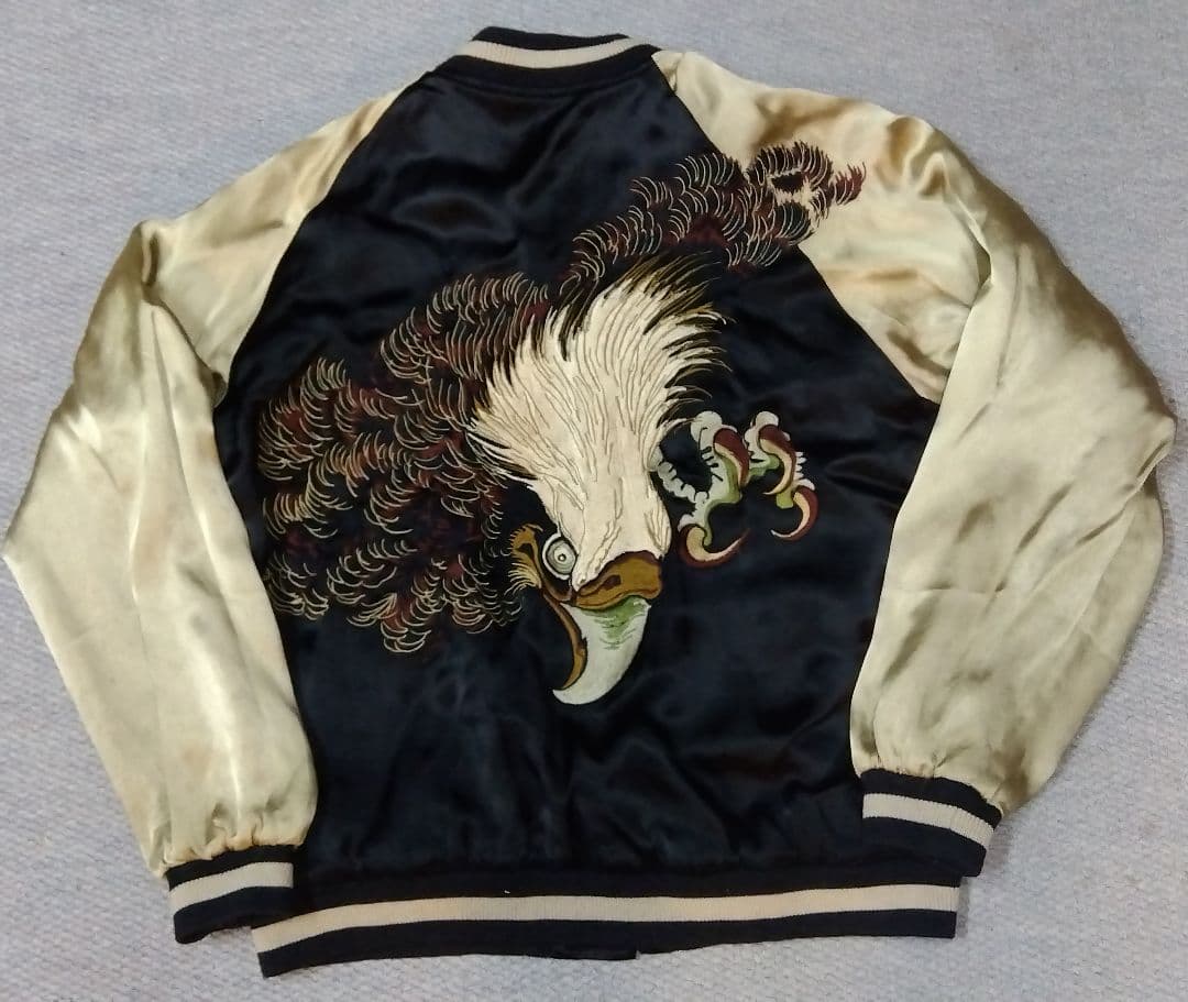 花旅楽団スクリプト リバーシブルスカジャン鷹 龍 虎柄L