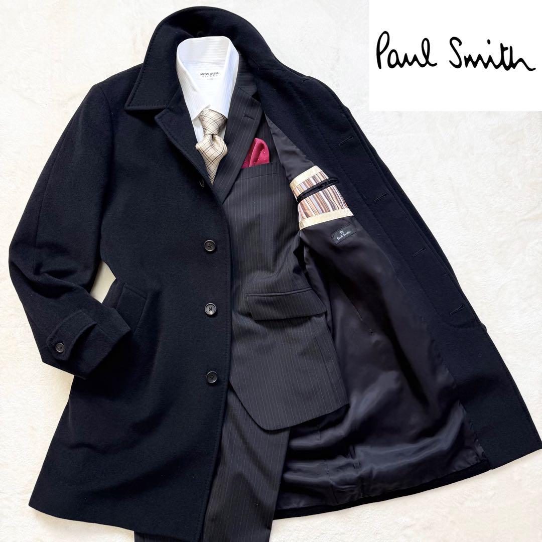 【超美品】ポールスミス カシミヤ＆アンゴラ混ウール ステンカラーコート L