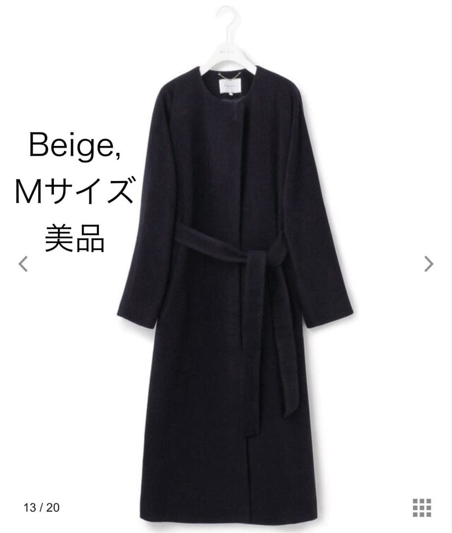 BEIGE, ノーカラーロングコート ネイビー