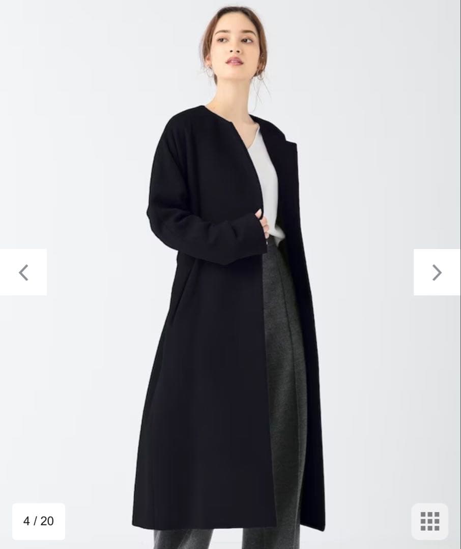 BEIGE, ノーカラーロングコート ネイビー