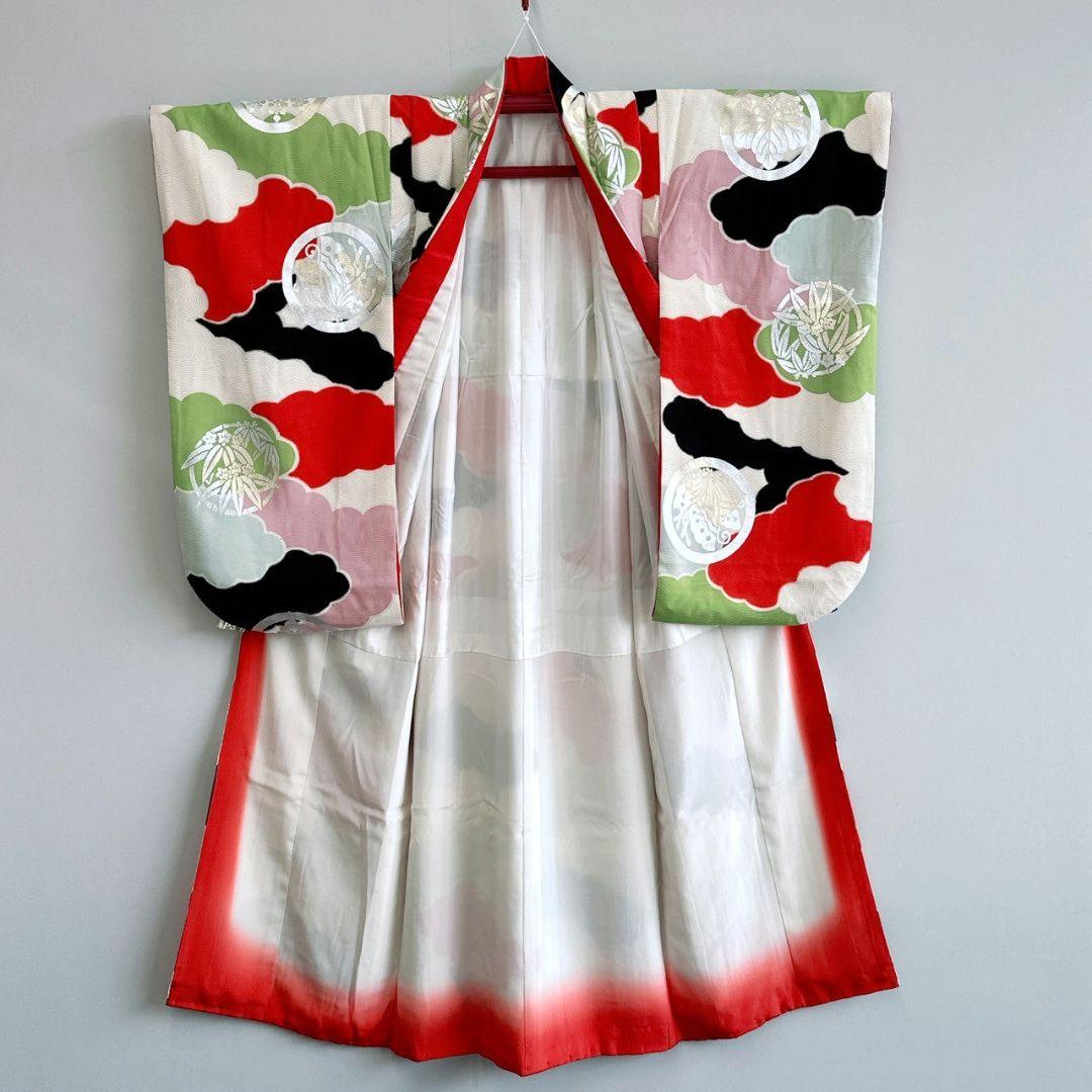 ぽっくりセット　昭和レトロ　七五三　７歳女の子　簡単半衿　黒丸帯　小物7082