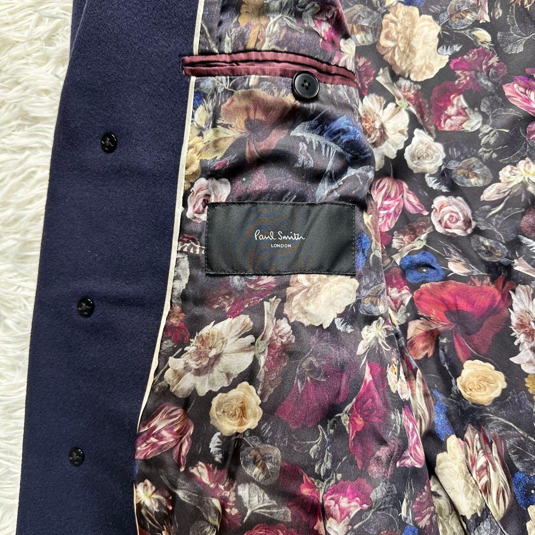現行 極美品 ポールスミス 全面薔薇柄 ネイビー チェスターコート M