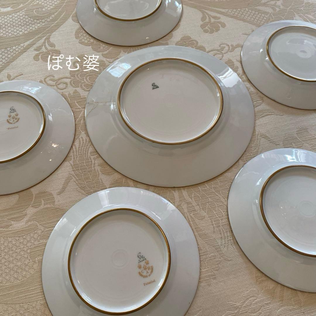 【アレンフェルト／リモージュ】花と金彩 手描き／パン皿 ティープレート ５枚