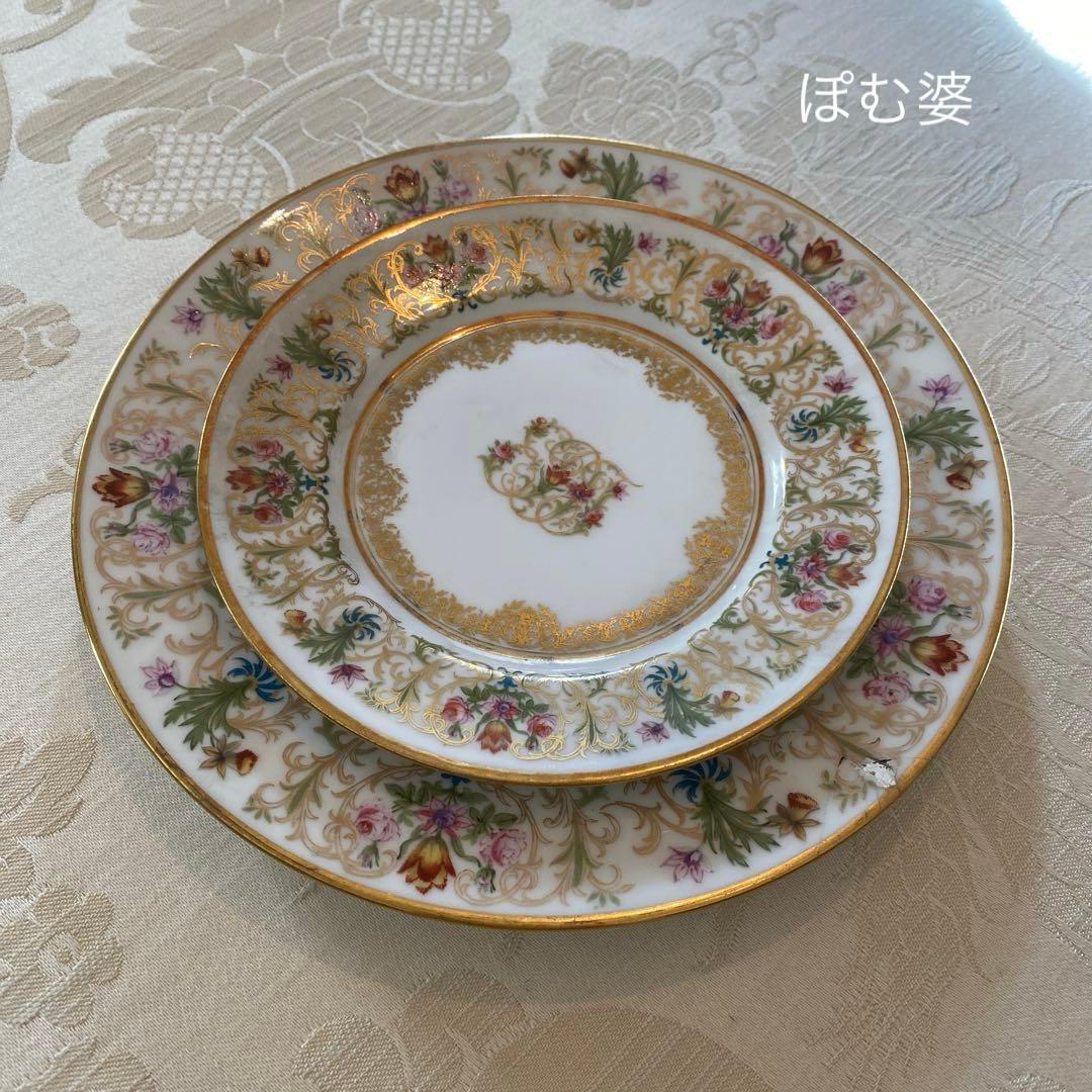 【アレンフェルト／リモージュ】花と金彩 手描き／パン皿 ティープレート ５枚