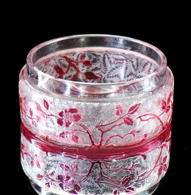 オールド・バカラ 1900年頃 アシッドエッチング 野薔薇 被せガラス 小物入れ