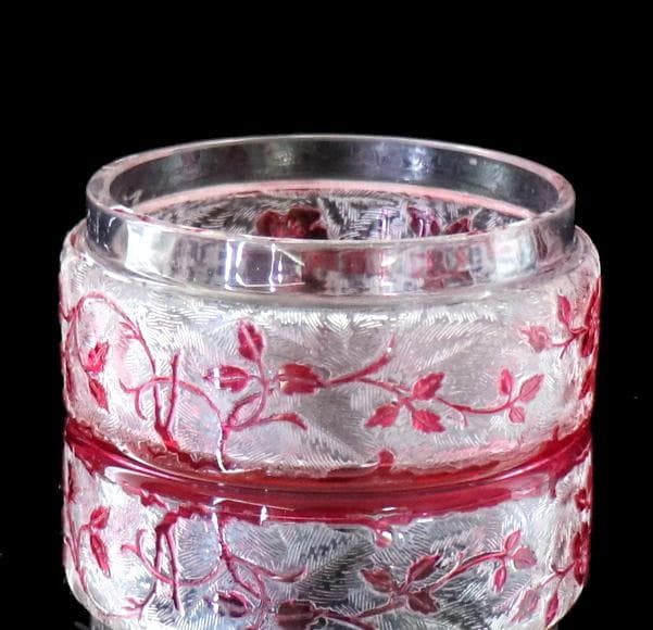オールド・バカラ 1900年頃 アシッドエッチング 野薔薇 被せガラス 小物入れ