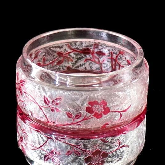 オールド・バカラ 1900年頃 アシッドエッチング 野薔薇 被せガラス 小物入れ