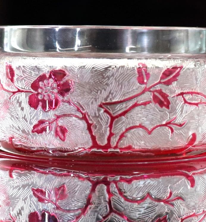 オールド・バカラ 1900年頃 アシッドエッチング 野薔薇 被せガラス 小物入れ