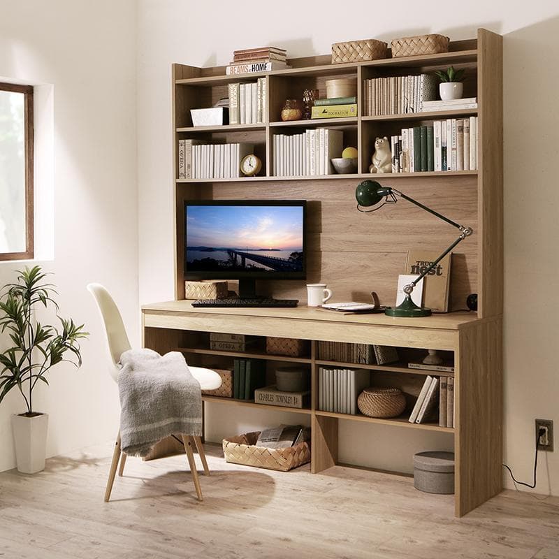 新品 送料込 ハイタイプ 大収納デスク 広々設計大型モニター対応 書斎 本棚