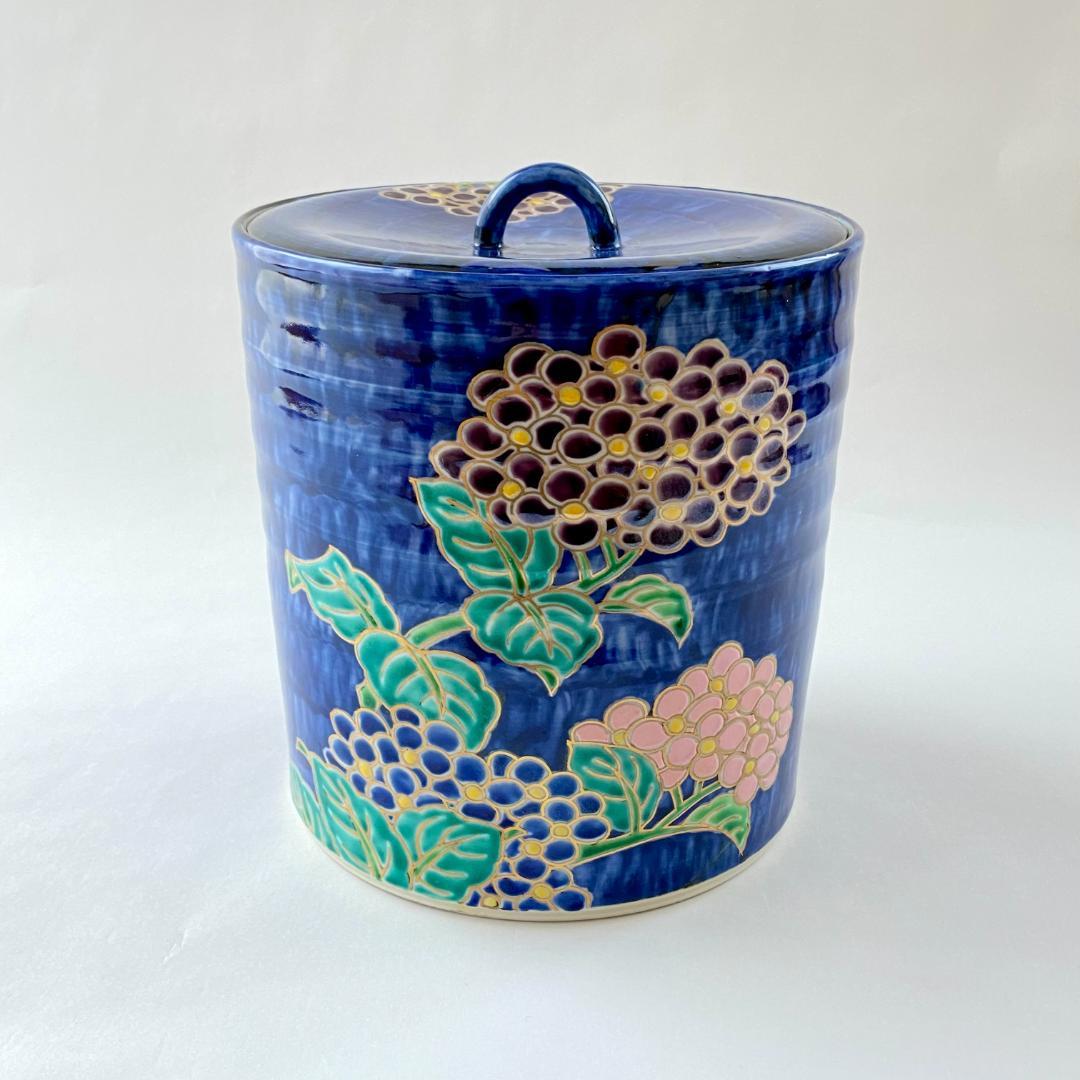 水指 色絵 紫陽花　高野昭阿弥　共箱入　茶道具　茶器　伝統工芸品