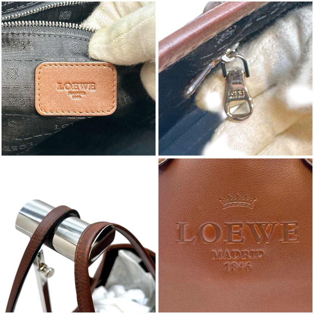 定番✨ロエベ ヘリテージ ロゴドン 肩掛け トートバッグ レザー ブラウン