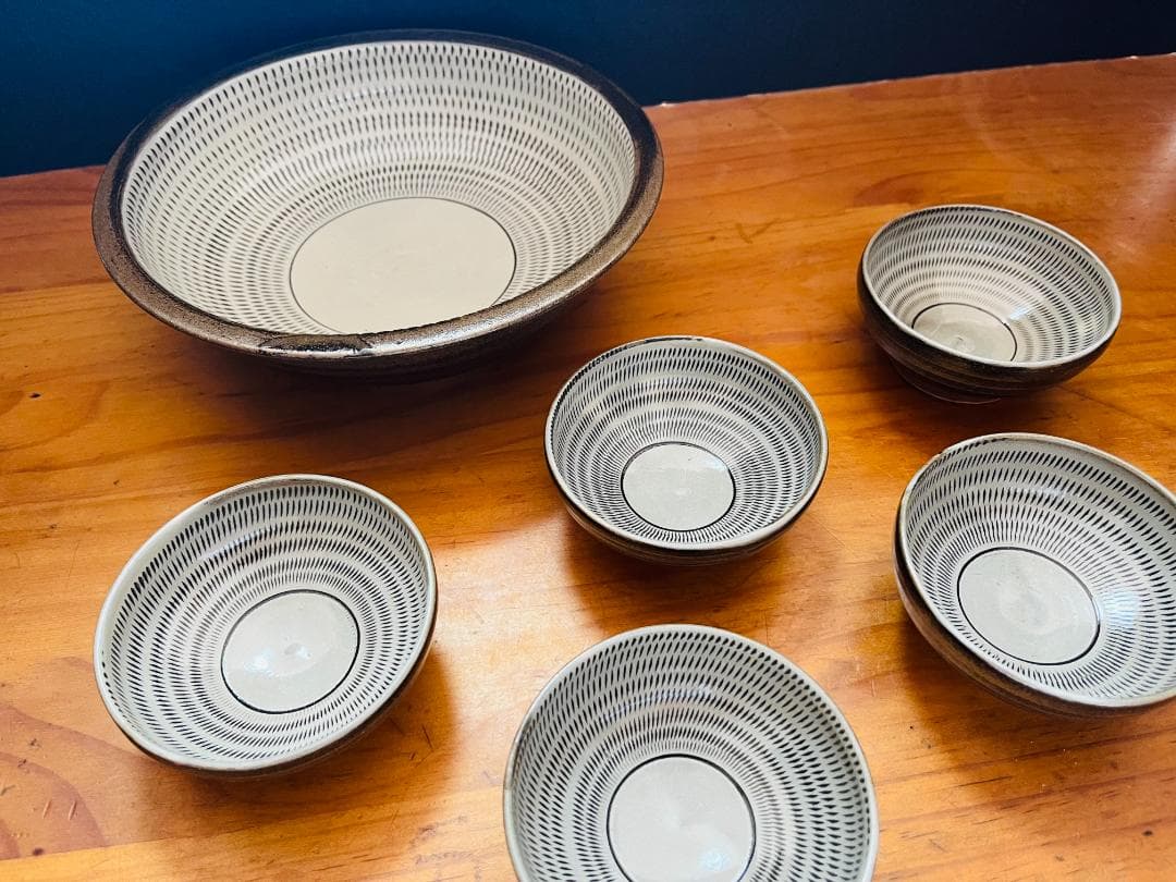 【美品】　小石原焼　中鉢　盛鉢　小鉢　５客　飛び鉋