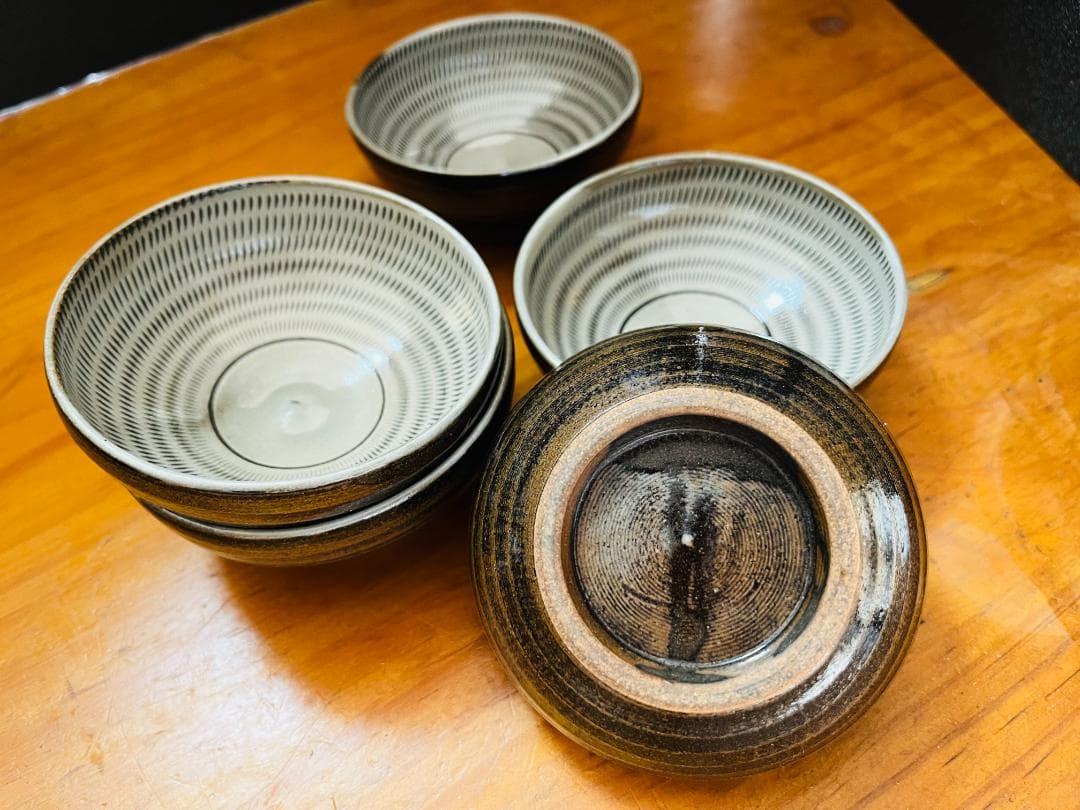 【美品】　小石原焼　中鉢　盛鉢　小鉢　５客　飛び鉋