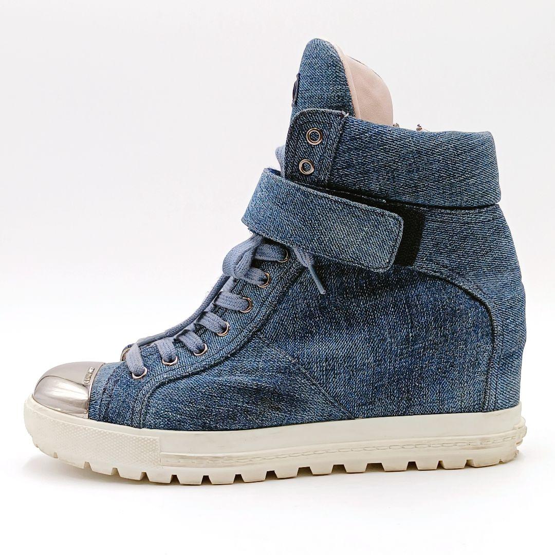 【美品】miumiu ミュウミュウ メタルキャップ デニム ハイカット 38