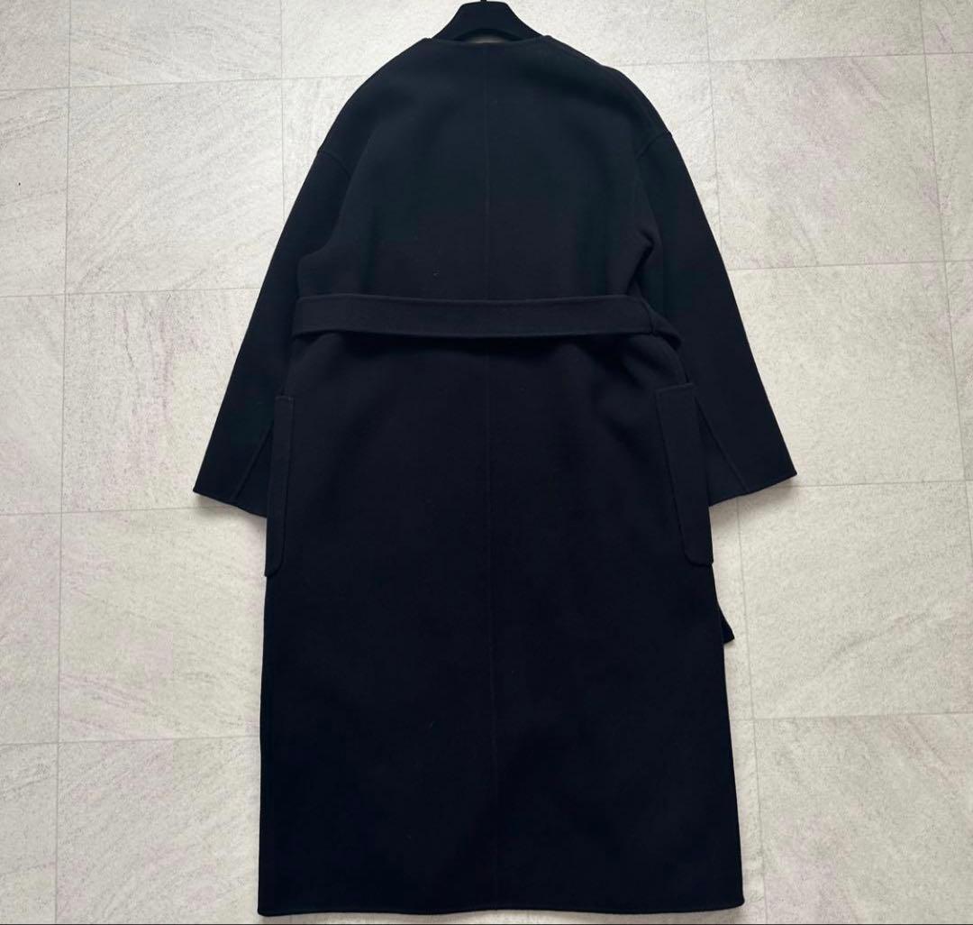 【ユナイテッドアローズ】ダブルフェイス ノーカラー リバー コート 紺 38