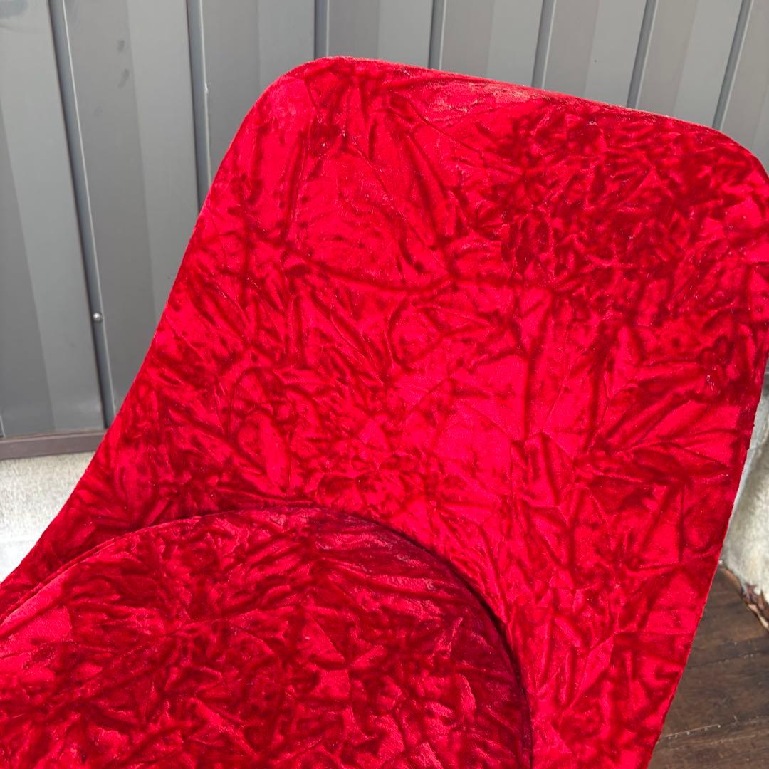 ②昭和レトロ 回転式バーチェア ベロア 赤 ビンテージ スナック椅子 ベルベット