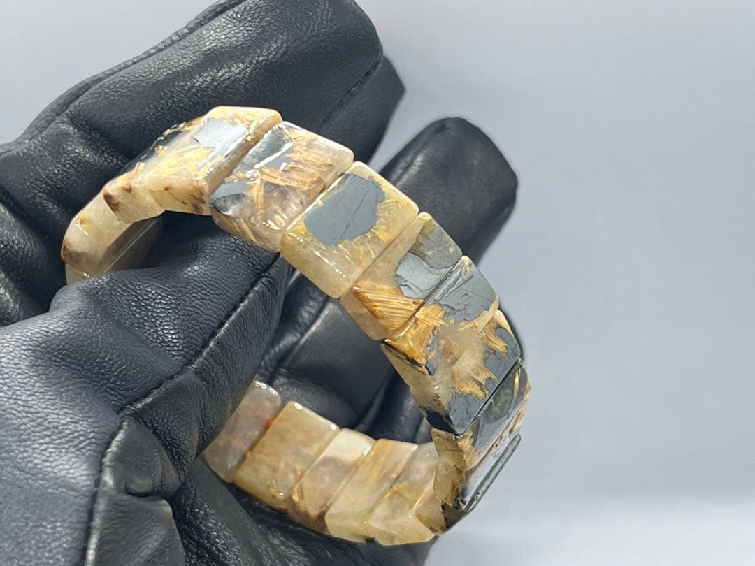 ひ*よ様 ①ゴールドルチルクォーツ太陽放射ルチルバングルブレスレット