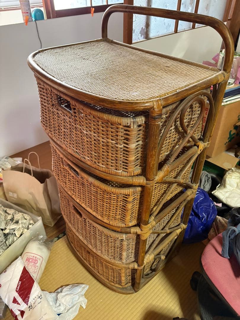 GYP1231 ラタン家具　籐家具　四段チェスト　昭和レトロ