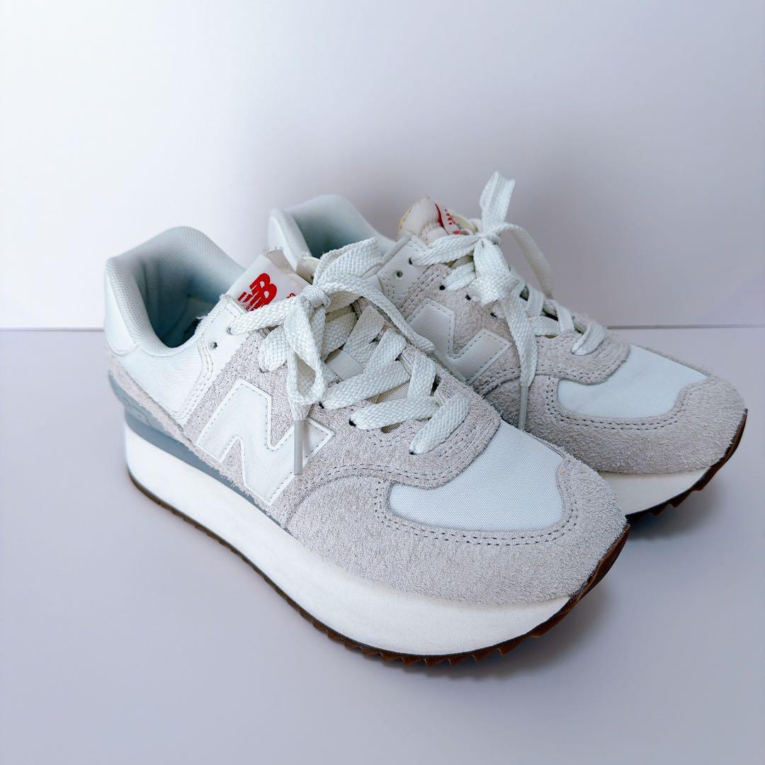 美品★New Balance 574 ホワイト スニーカー 厚底