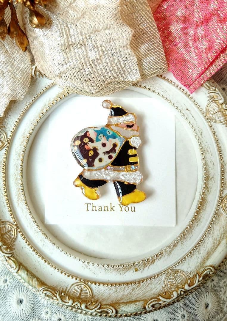 レジン　猫　サンタクロース　ヘアゴム　ブローチ　ポニーフック　No.340