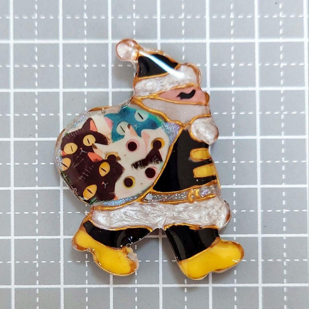 レジン　猫　サンタクロース　ヘアゴム　ブローチ　ポニーフック　No.340
