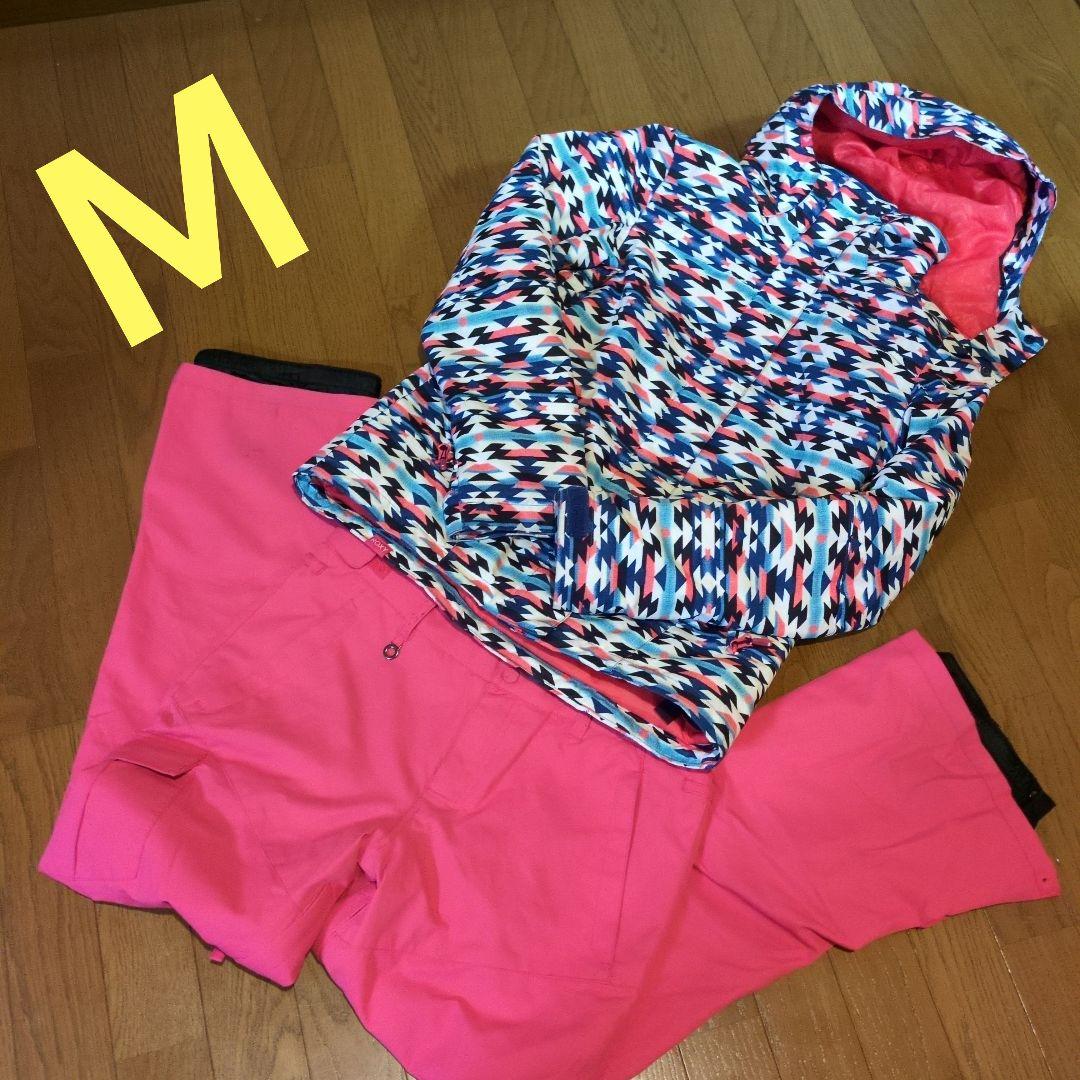 ROXY　スノボウェア　上下セット　Ｍ　総柄　ジオメトリック　ピンク