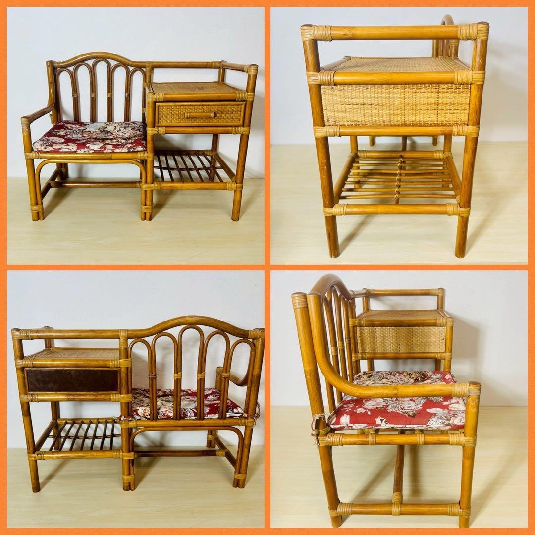 ラタン 籐家具 テレフォンチェア チェスト付き 引き出し チェア 椅子 電話台