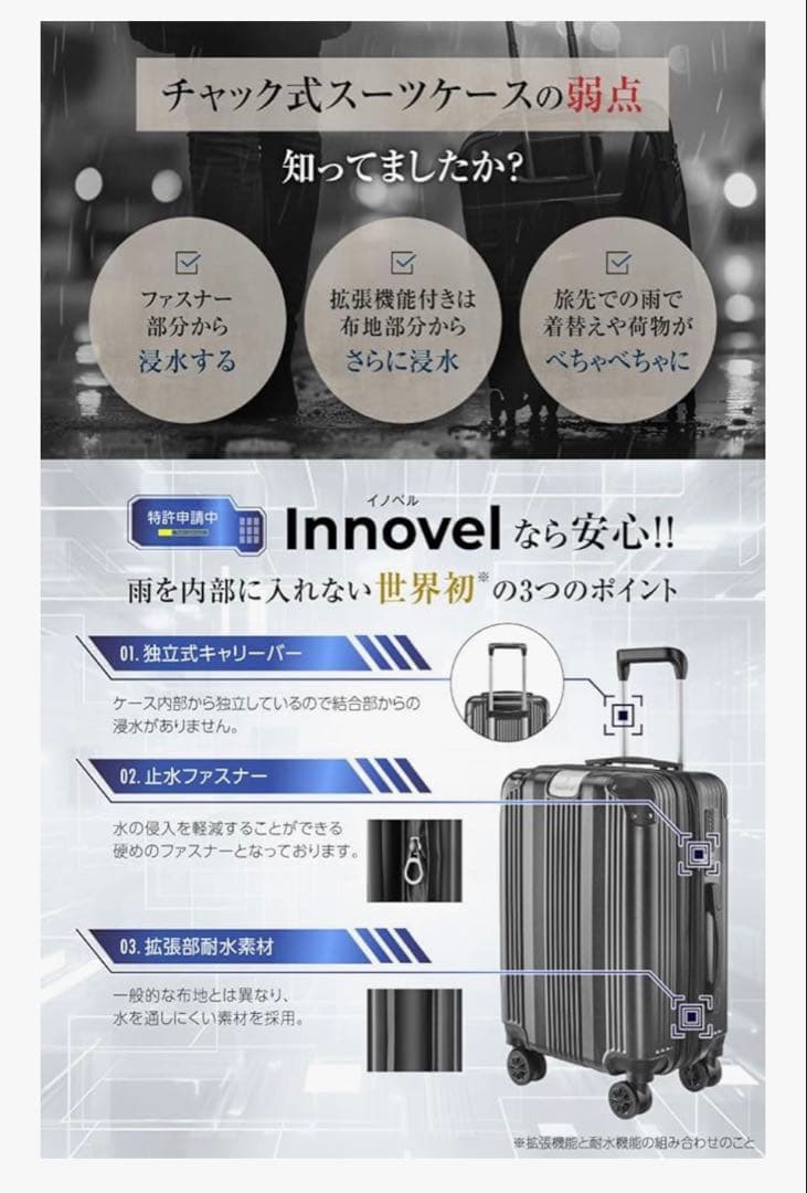 【新品】スーツケース　Lサイズ 止水ファスナー 拡張機能付き 日本企業企画