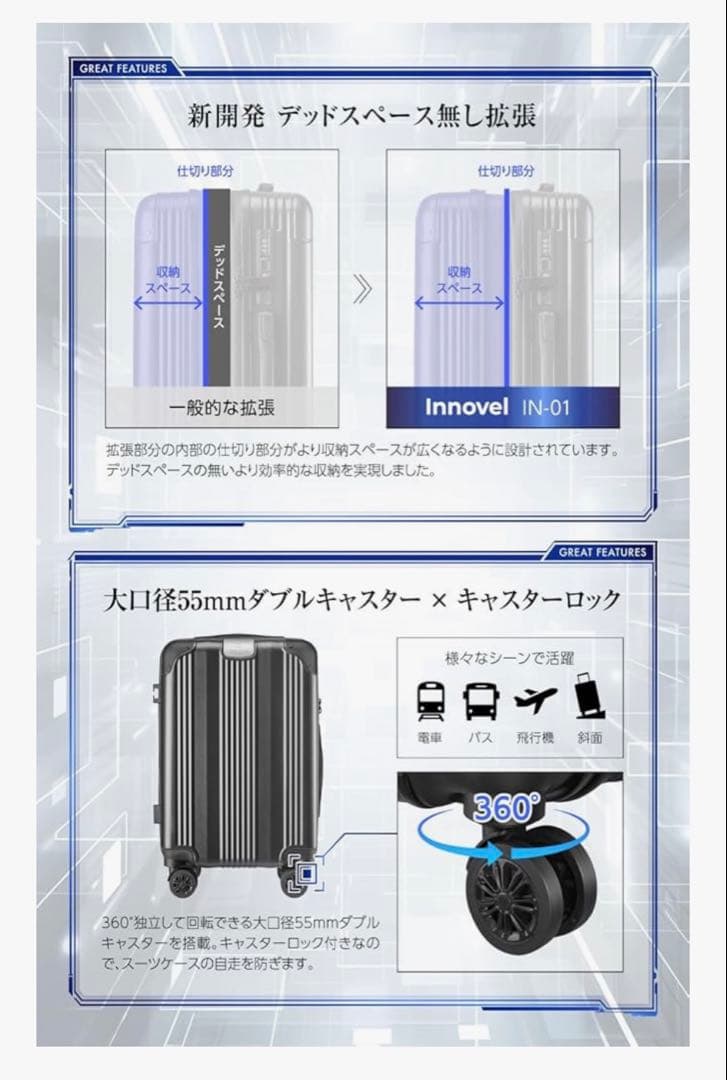 【新品】スーツケース　Lサイズ 止水ファスナー 拡張機能付き 日本企業企画