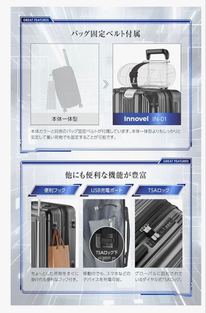 【新品】スーツケース　Lサイズ 止水ファスナー 拡張機能付き 日本企業企画