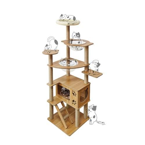 日本メーカー RAKU キャットタワー 木製 宇宙船付き 高さ約160 cm p