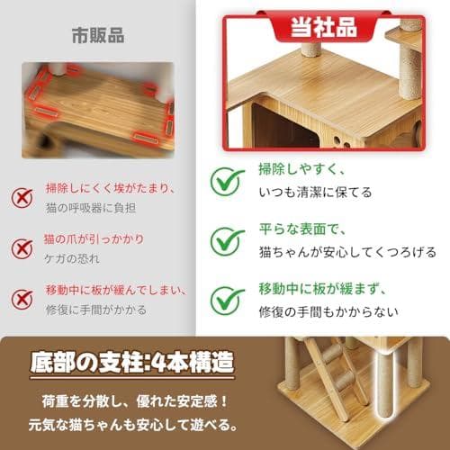 日本メーカー RAKU キャットタワー 木製 宇宙船付き 高さ約160 cm p