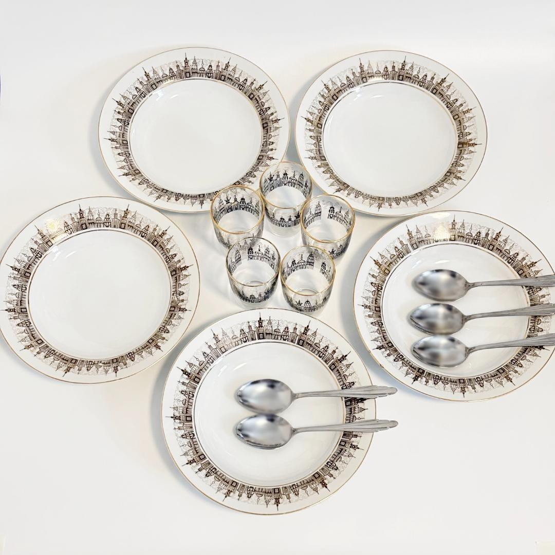 NARUMI 金彩 プレート&グラスセット ビルディング