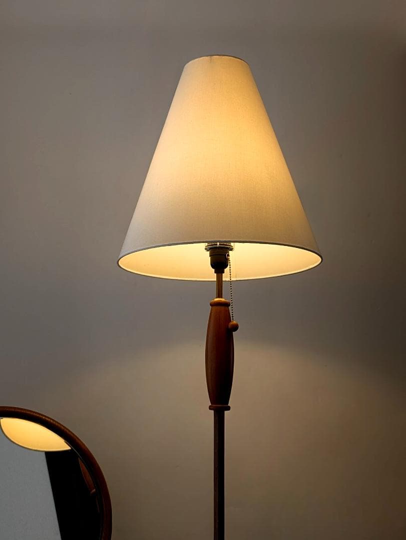 90年代 ビンテージ ファブリックシェード×ウッド スタンド フロアライト 美品