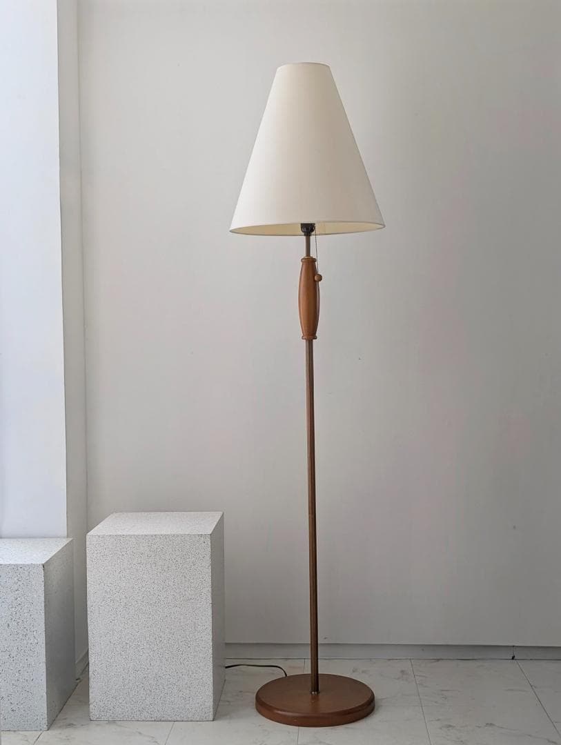 90年代 ビンテージ ファブリックシェード×ウッド スタンド フロアライト 美品