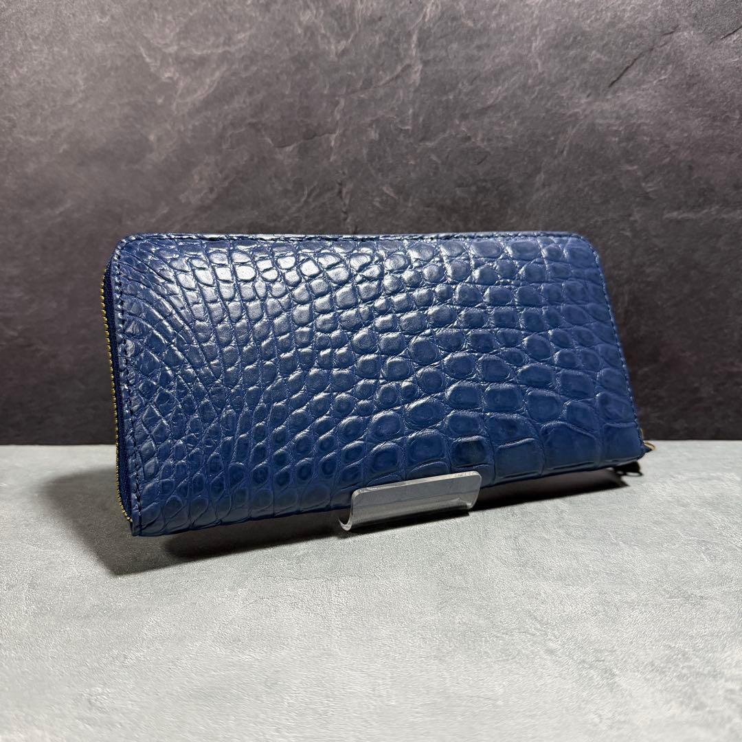 新入荷 クロコダイル 長財布 ネイビーブルー ワニ本革 メンズ レディース