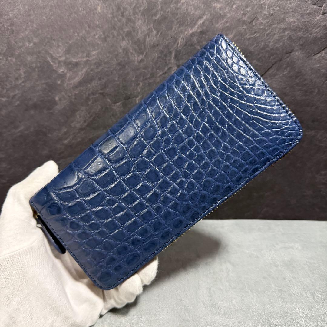 新入荷 クロコダイル 長財布 ネイビーブルー ワニ本革 メンズ レディース