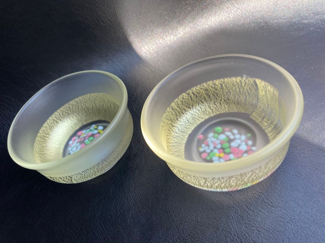 黒木国昭　グラスアート宮崎　グラス　小鉢　向付　酒杯　2点　サイン入り　デザート